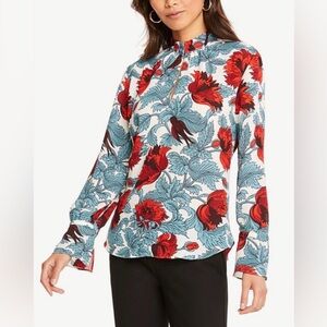 NWT Ann Taylor Popover long sleeve blouse | Floral Bird | medium petite